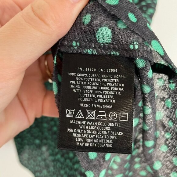 POSTMARK ANTHROPOLOGIE ANTHRO Gray ? Green Polka Dot Ruched Preppy Peplum Blouse - Picture 10 of 13